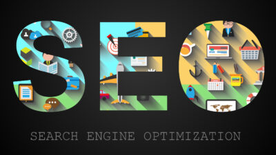 SEO Search engine optimization concept with Flat design and a lo