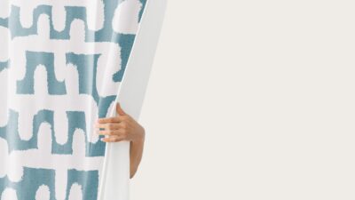 vintage curtain blue block print pattern with design space 2 1